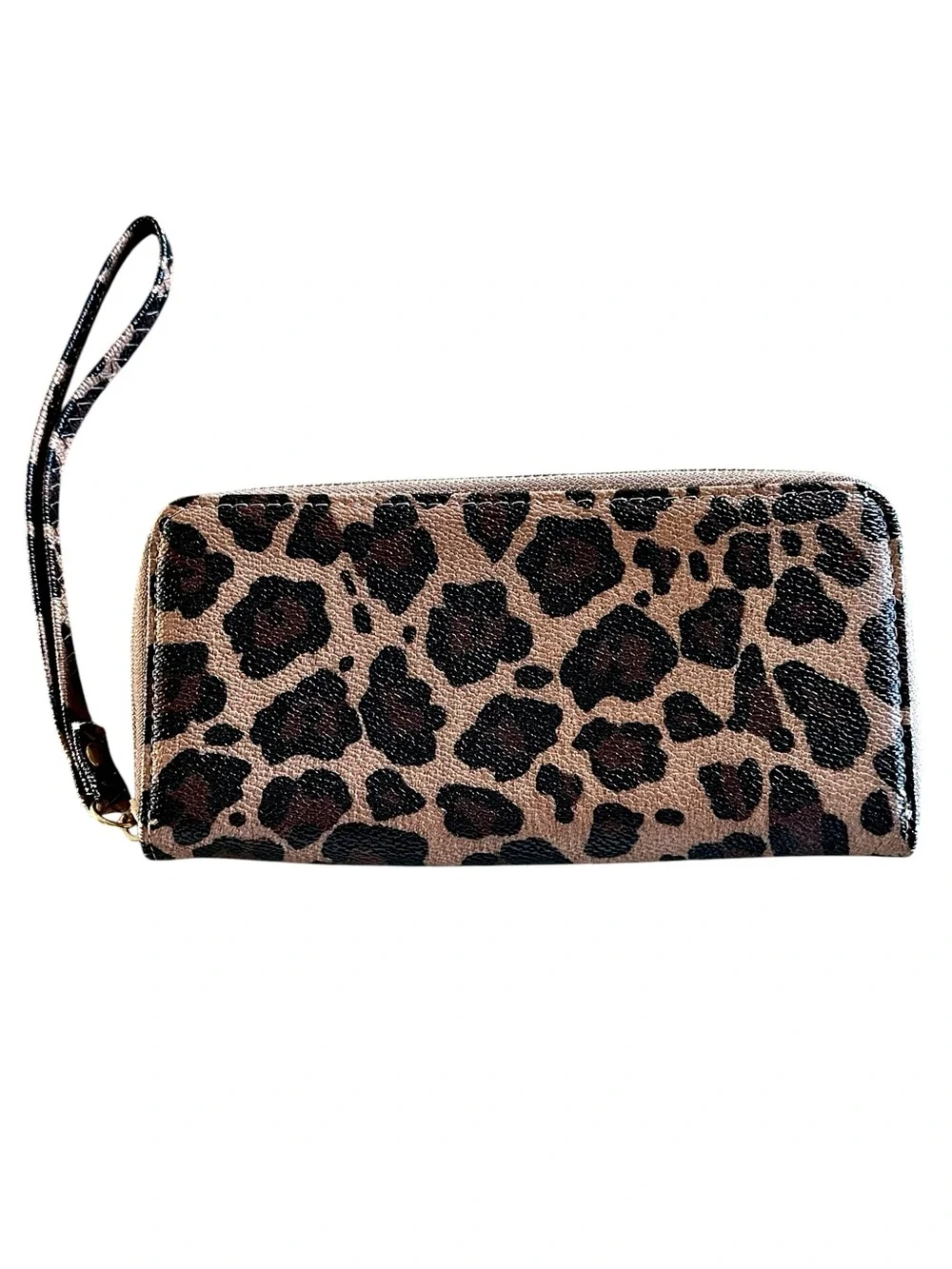 Leopard Print Zip-Around Wristlet Wallet - Brown